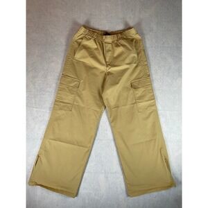 Zara Womens Baggy Wide Leg Cargo Pants Tan Yellow Comfy Zipper Hem Size M
